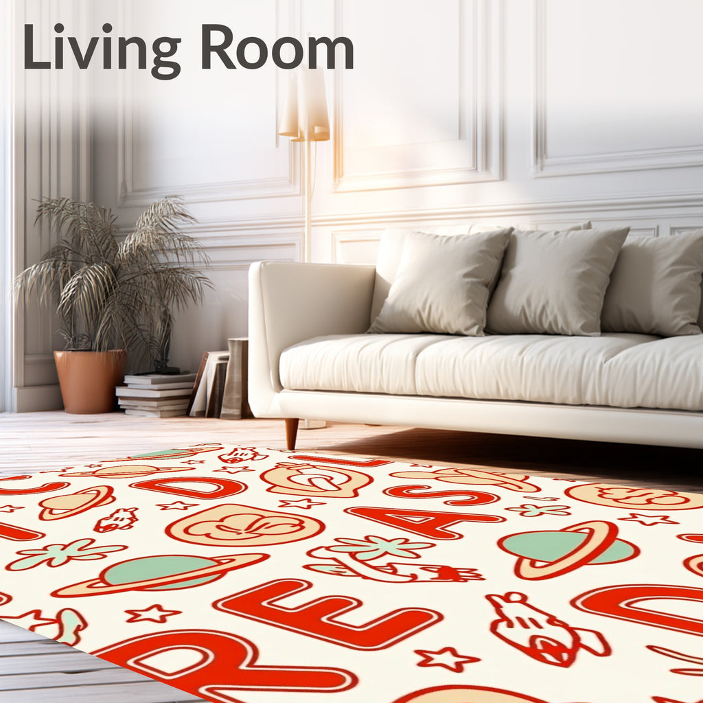 Retro Red Alphabet Space Adventure Rug