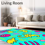 Whimsical Yellow Seahorses Coral Reef Rug
