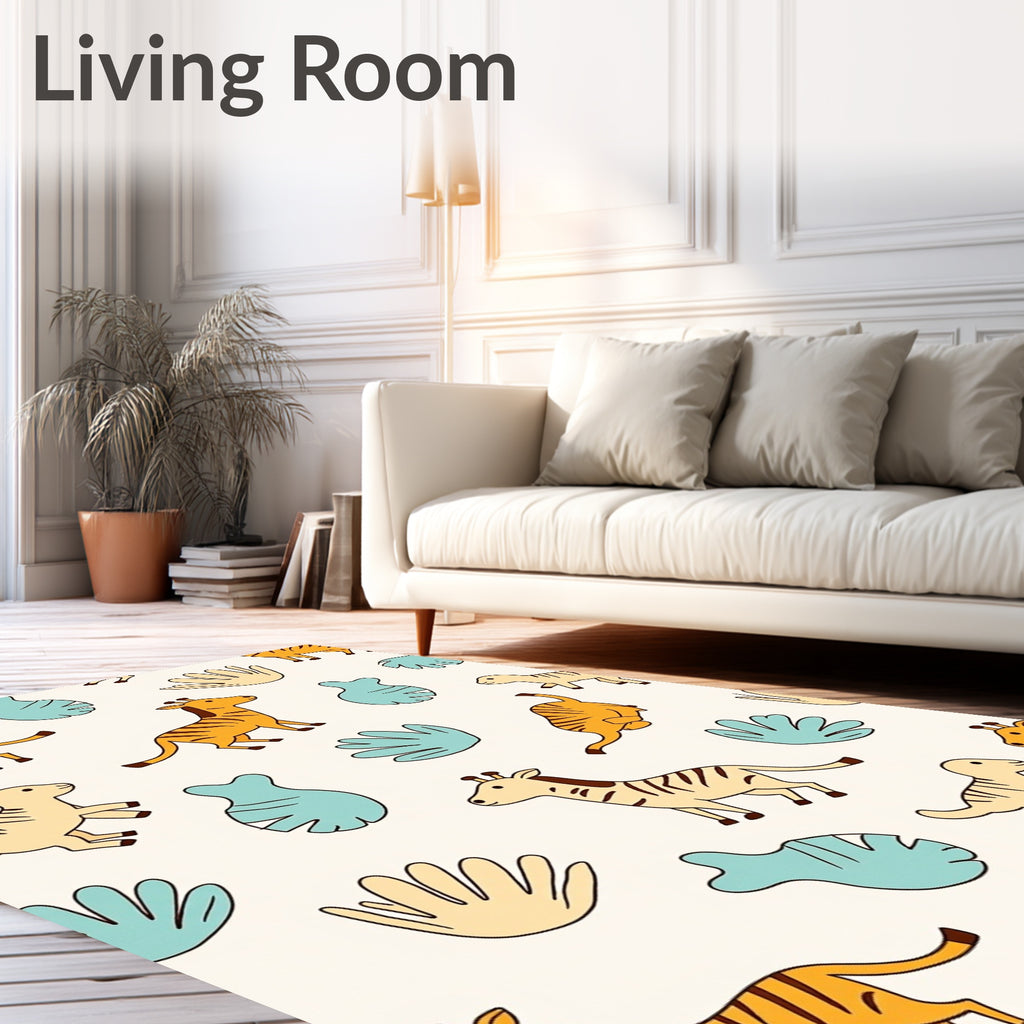 Jungle Animals Playful Safari Scene Rug