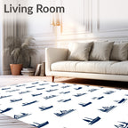 Navy Blue Sailing Ship Collage Rug