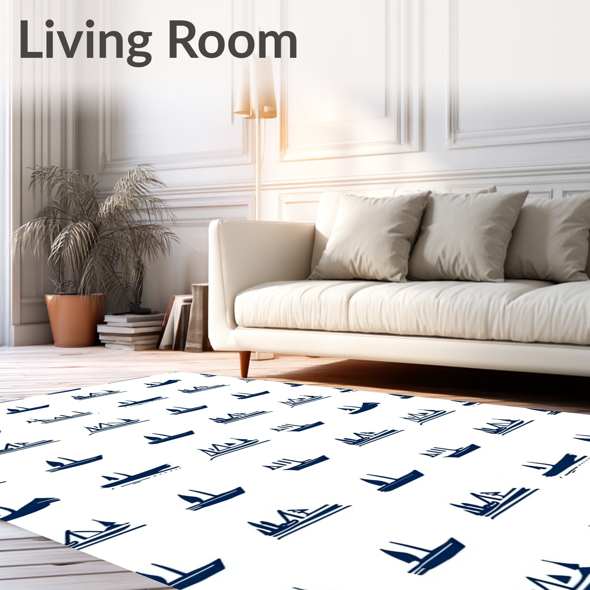 Navy Blue Sailing Ship Collage Rug