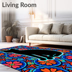 Black Cat Vivid Floral Mandala Rug