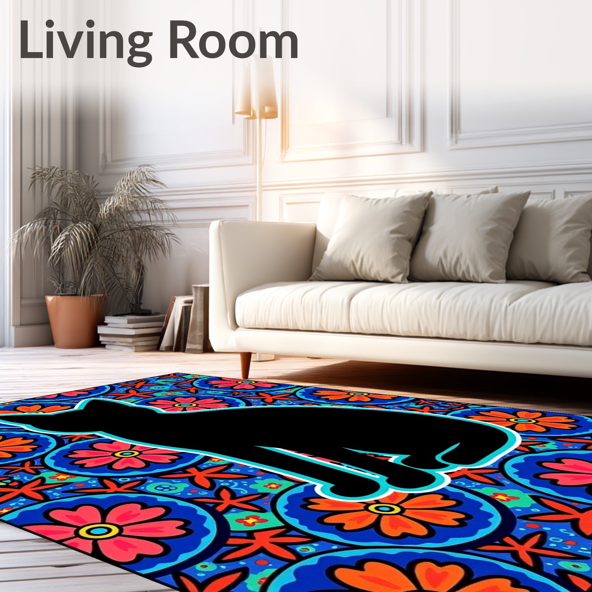 Black Cat Vivid Floral Mandala Rug
