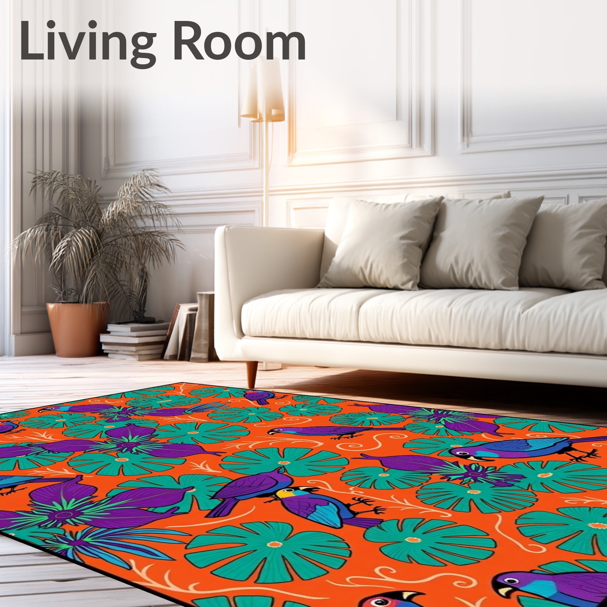 Vibrant Tropical Birds and Leaves Rug