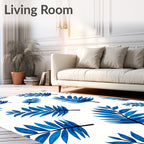 Deep Blue Tropical Foliage Print Rug