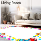 Playful Cartoon Characters Polka Dot Border Rug