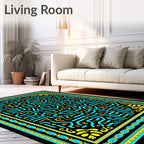 Abstract Neon Maze With Figures Rug