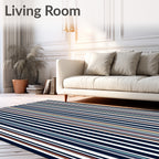 Modern Navy Blue Multicolor Striped Rug