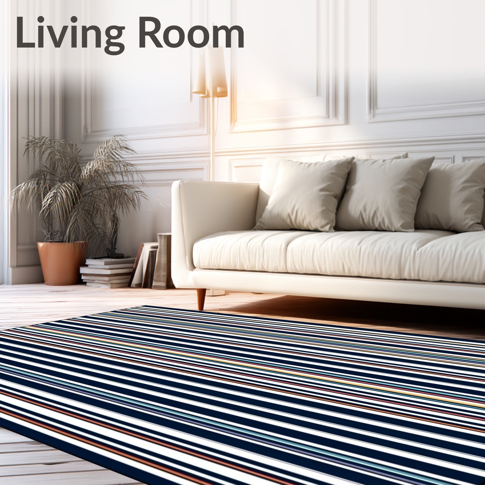 Modern Navy Blue Multicolor Striped Rug