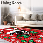 Cheerful Christmas Dog Holly Snowflakes Rug