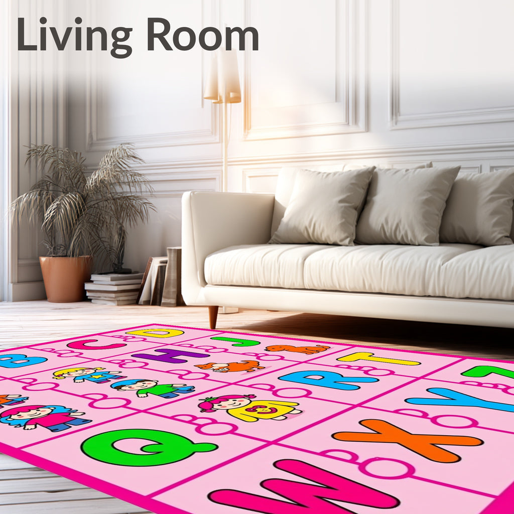 Colorful Alphabet Characters Playful Animals Rug