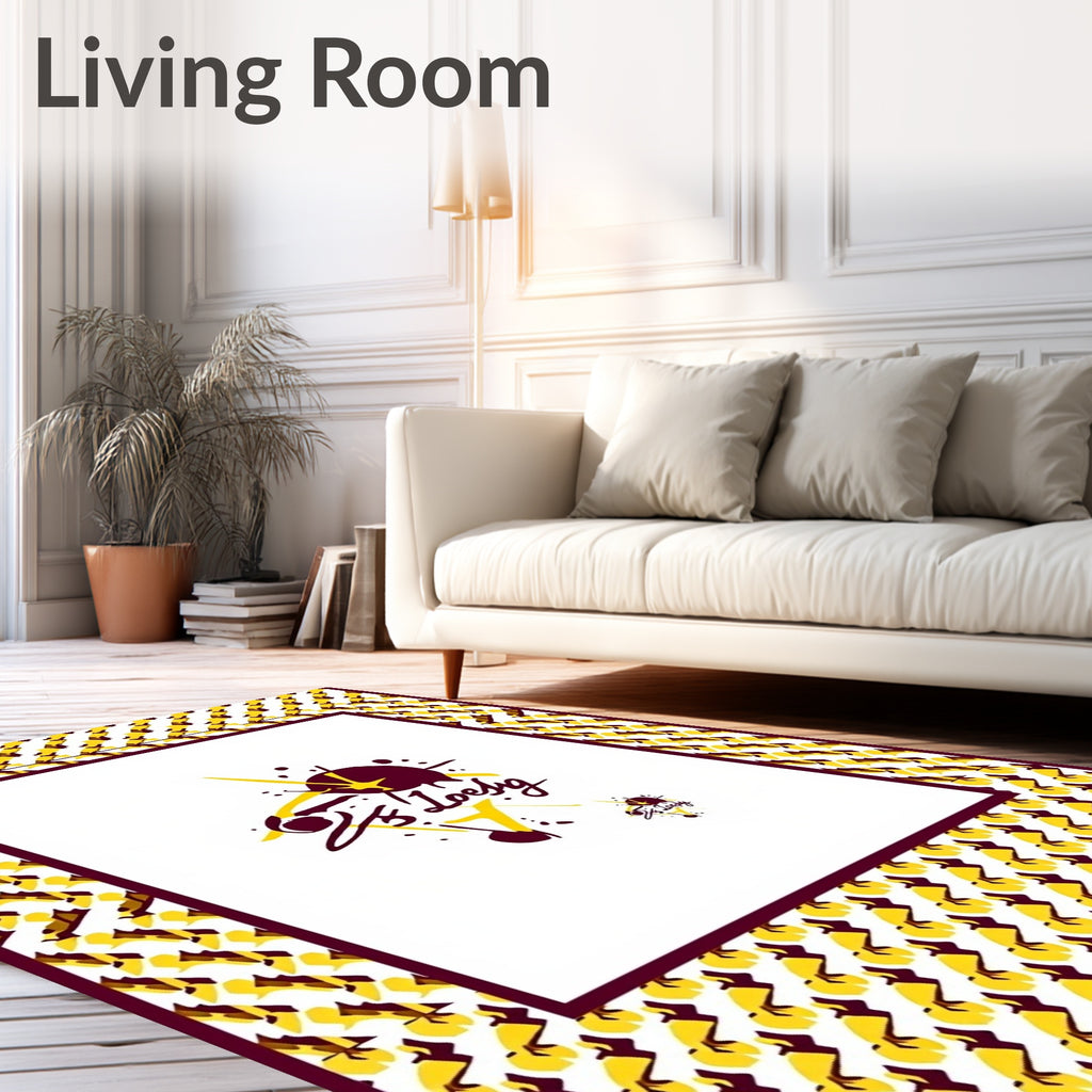 Crimson Yellow Abstract Splatter Border Rug