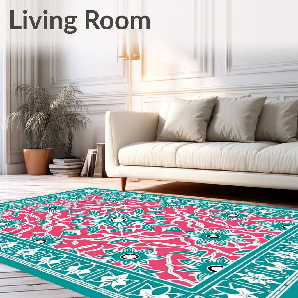 Vibrant Pink Teal Floral Medallion Rug