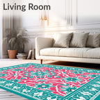Vibrant Pink Teal Floral Medallion Rug