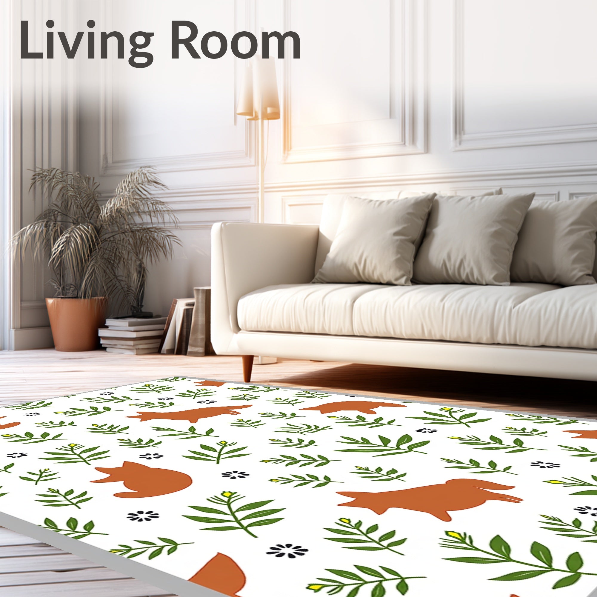 Whimsical Brown Fox Foliage Garden Rug