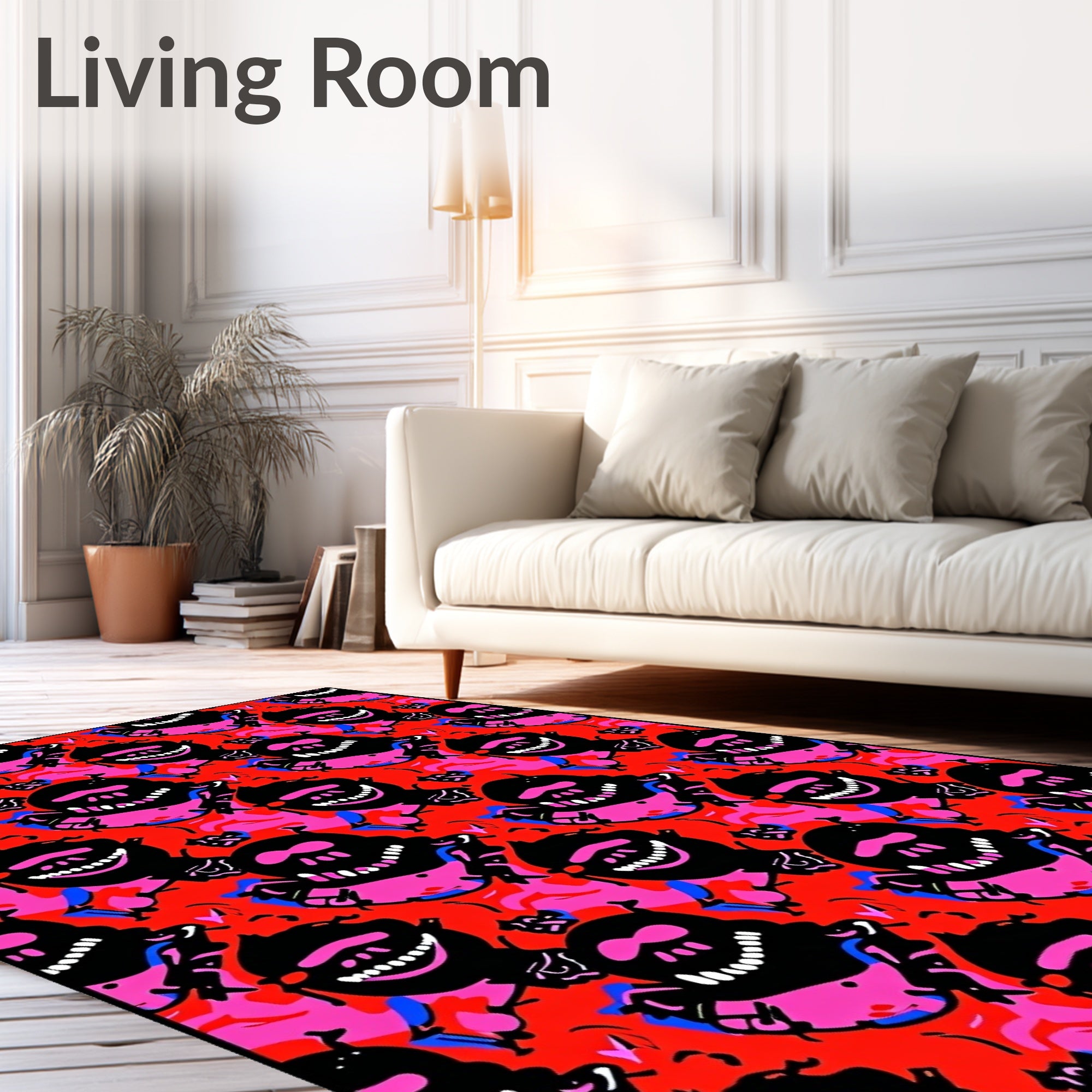 Grinning Skull Black Pink Red Repeat Rug