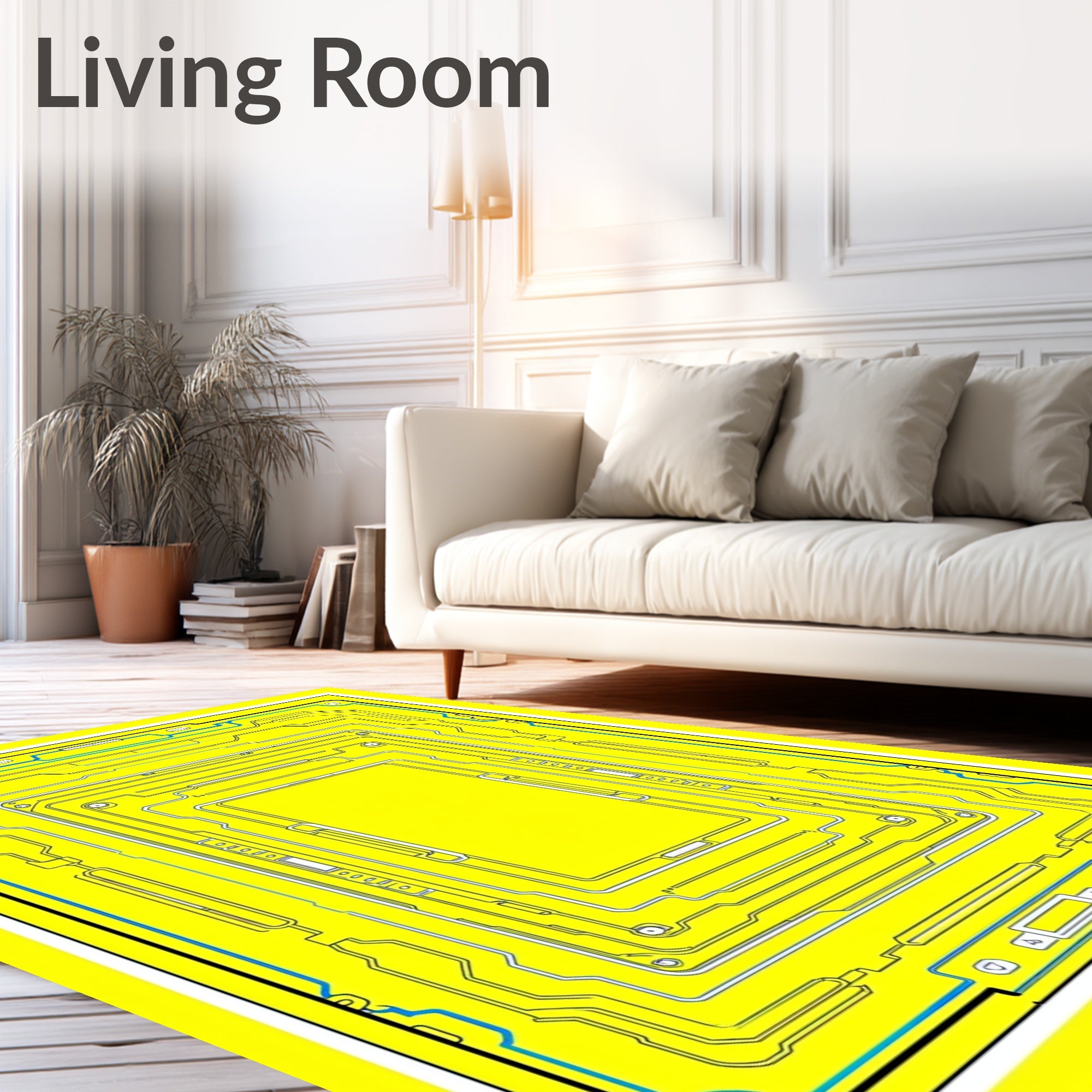 Futuristic Yellow Circuit Board Rectangle Rug