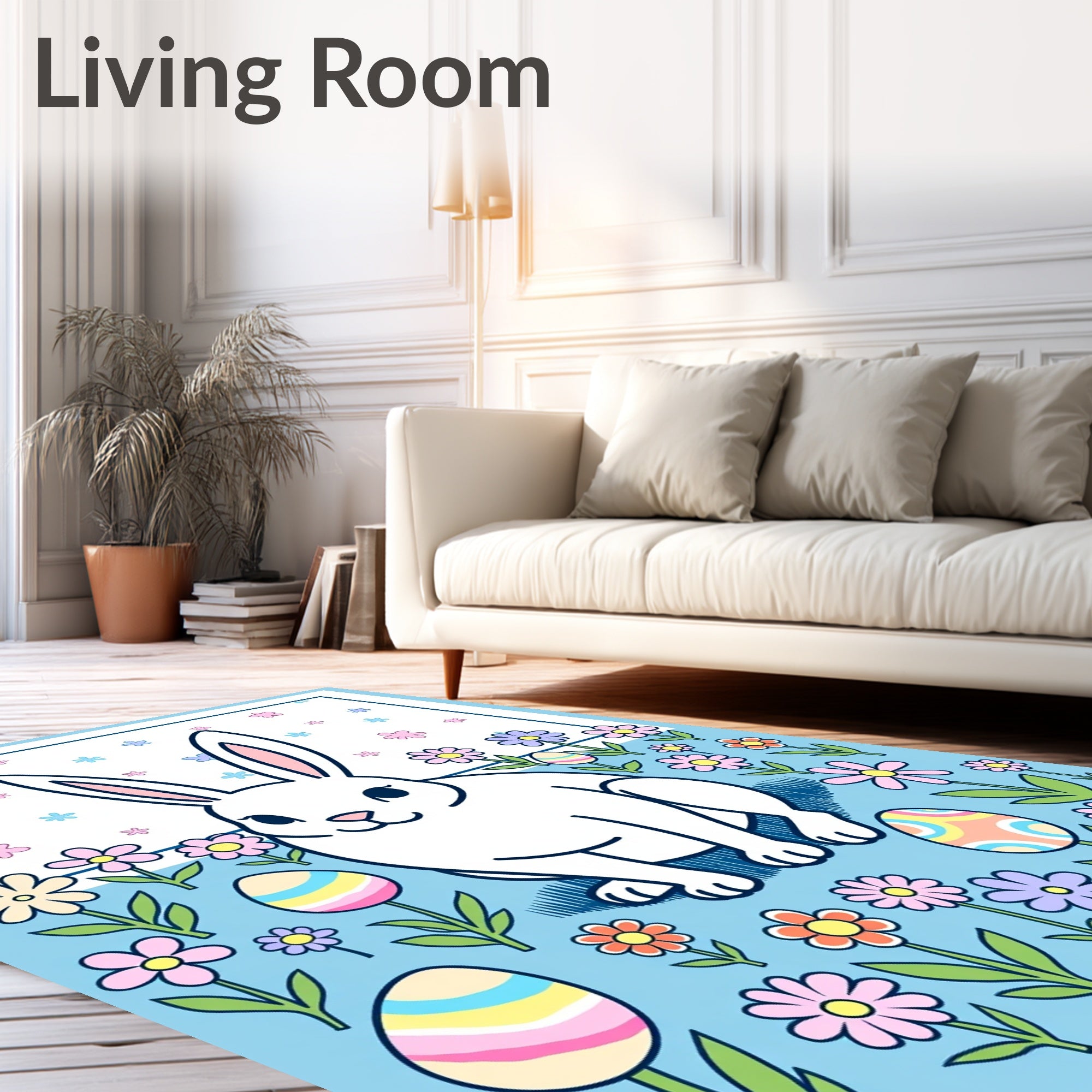Easter Bunny Floral Garden Eggs Rug