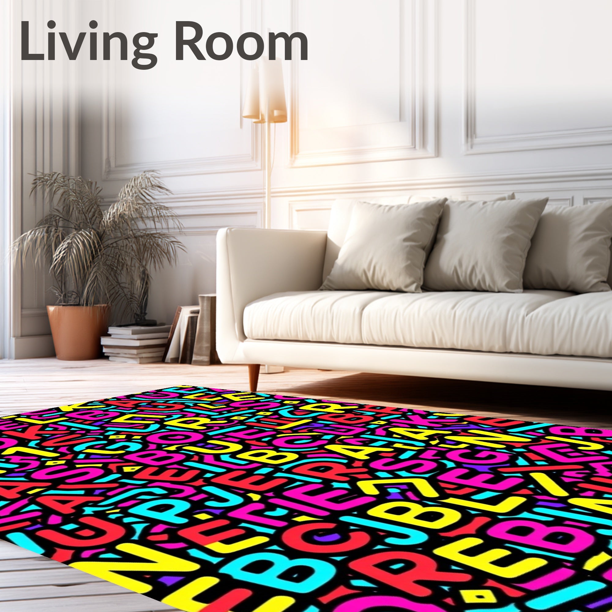 Bold Multicolored Typographic Collage Rug