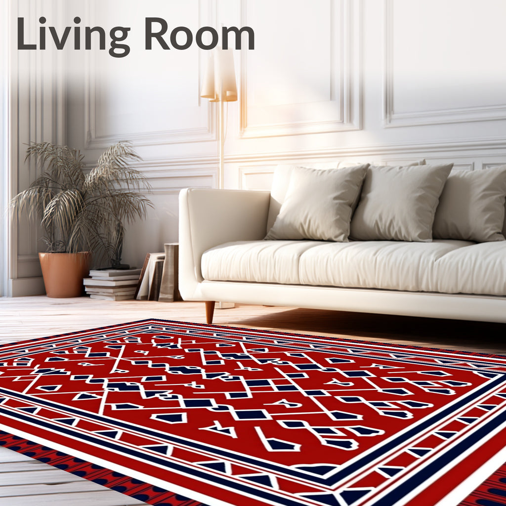 Red White Blue Geometric Tribal Rug
