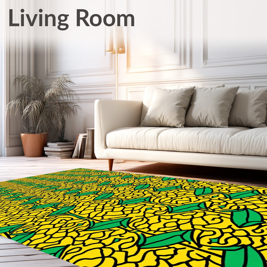 Vibrant Yellow Green Branching Vines Rug