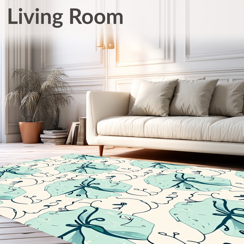Aqua Teal Florals Abstract Scribble Rug