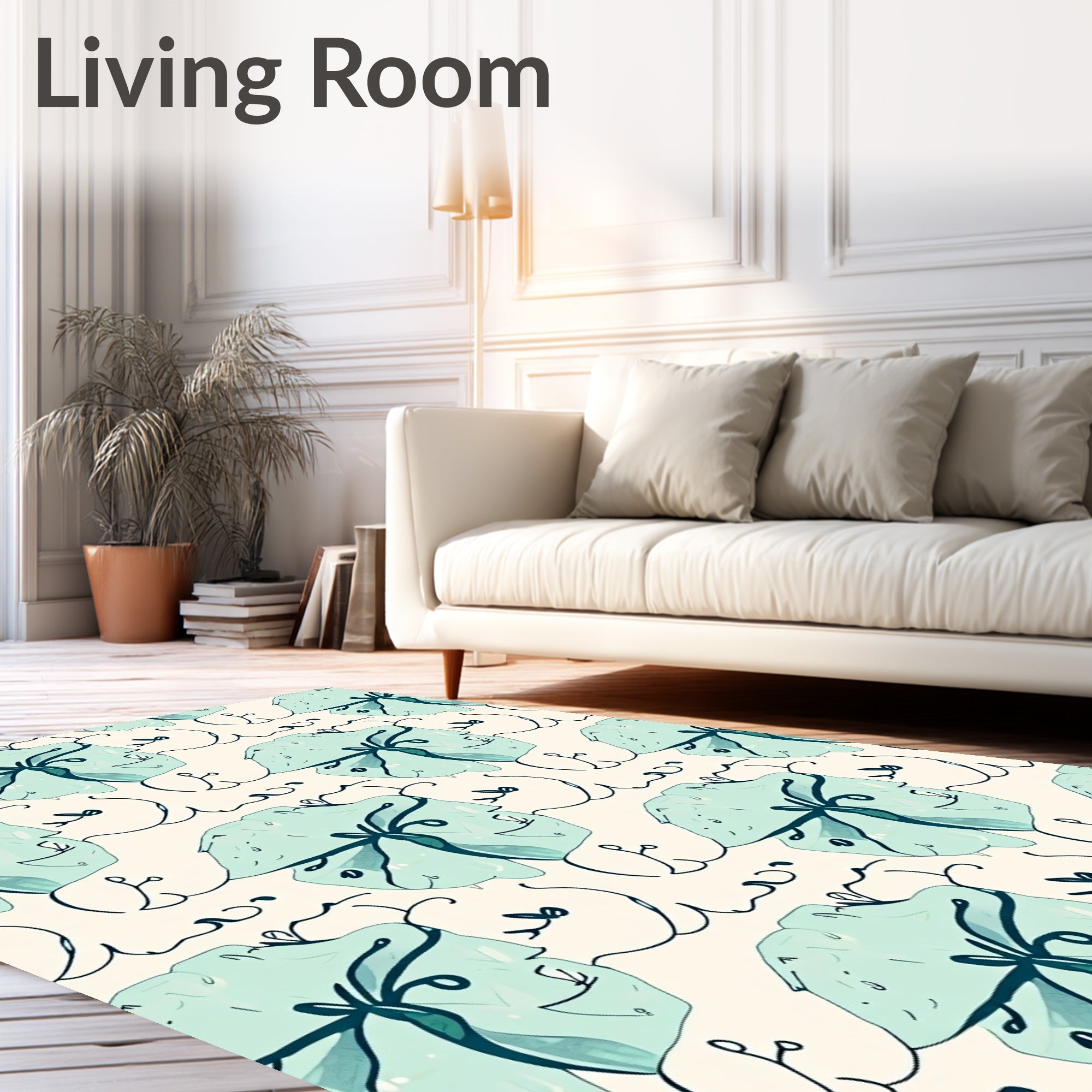 Aqua Teal Florals Abstract Scribble Rug