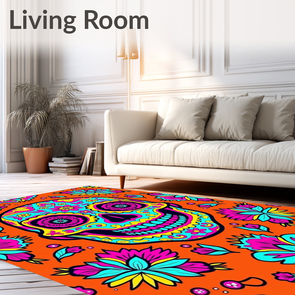 Vibrant Skull Floral Festival Rug