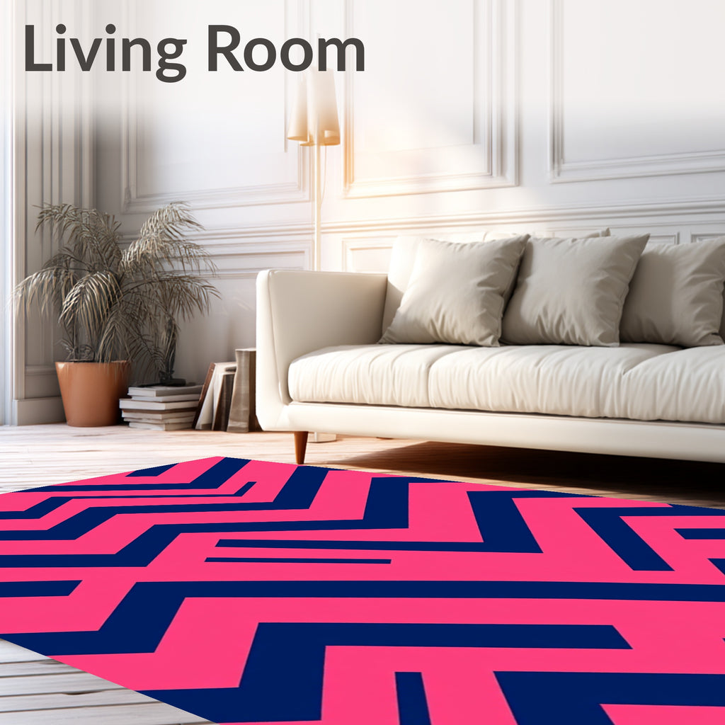 Bold Pink Navy Zigzag Geometric Abstraction Rug