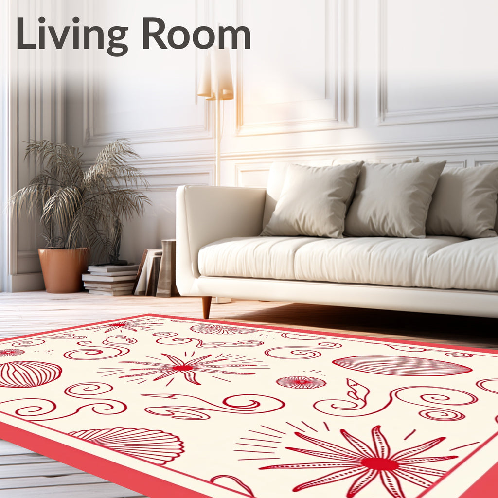 Crimson Seashell Starburst Swirls Rug