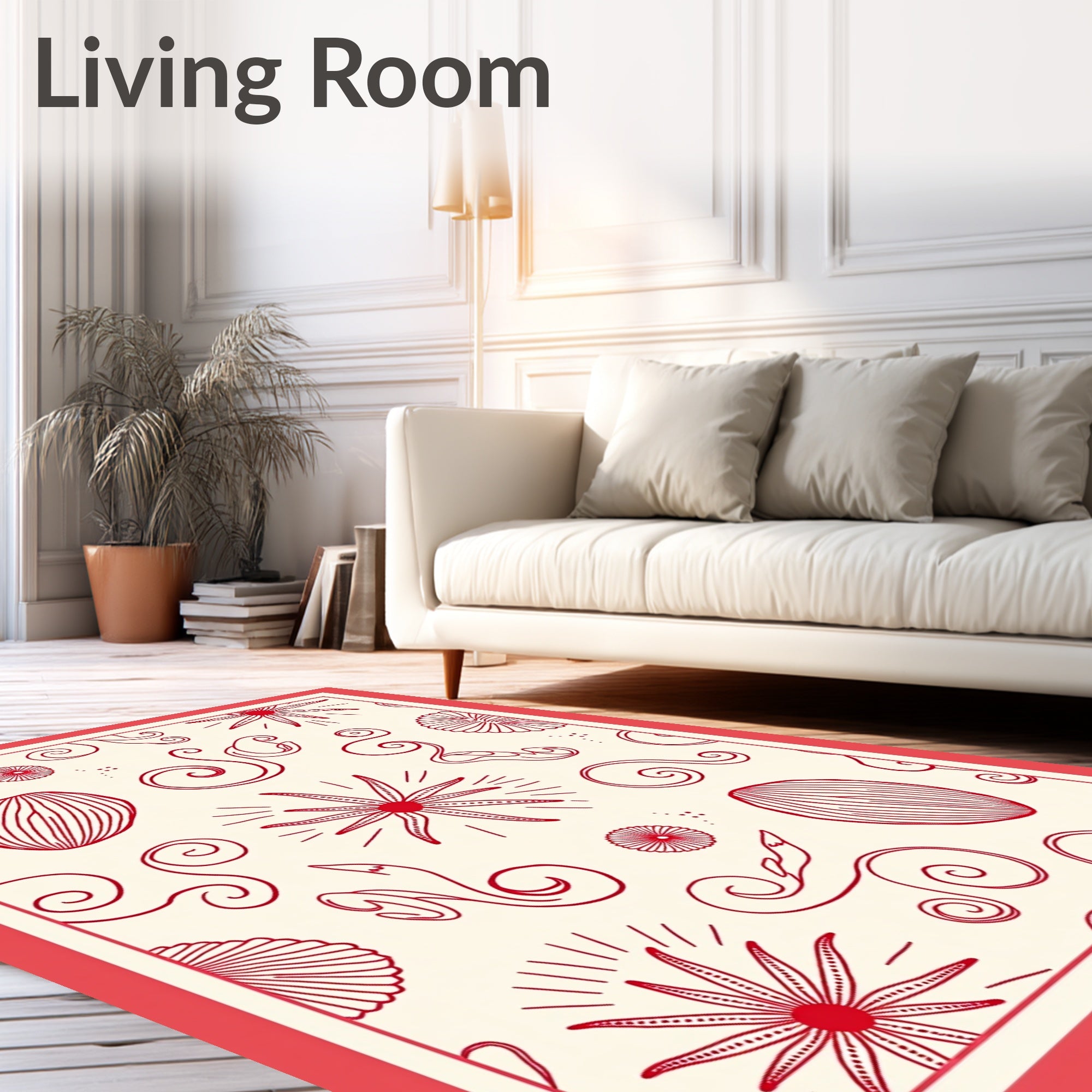 Crimson Seashell Starburst Swirls Rug