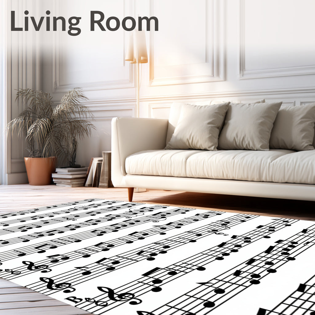 Black and White Musical Score Border Rug