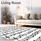 Black and White Musical Score Border Rug