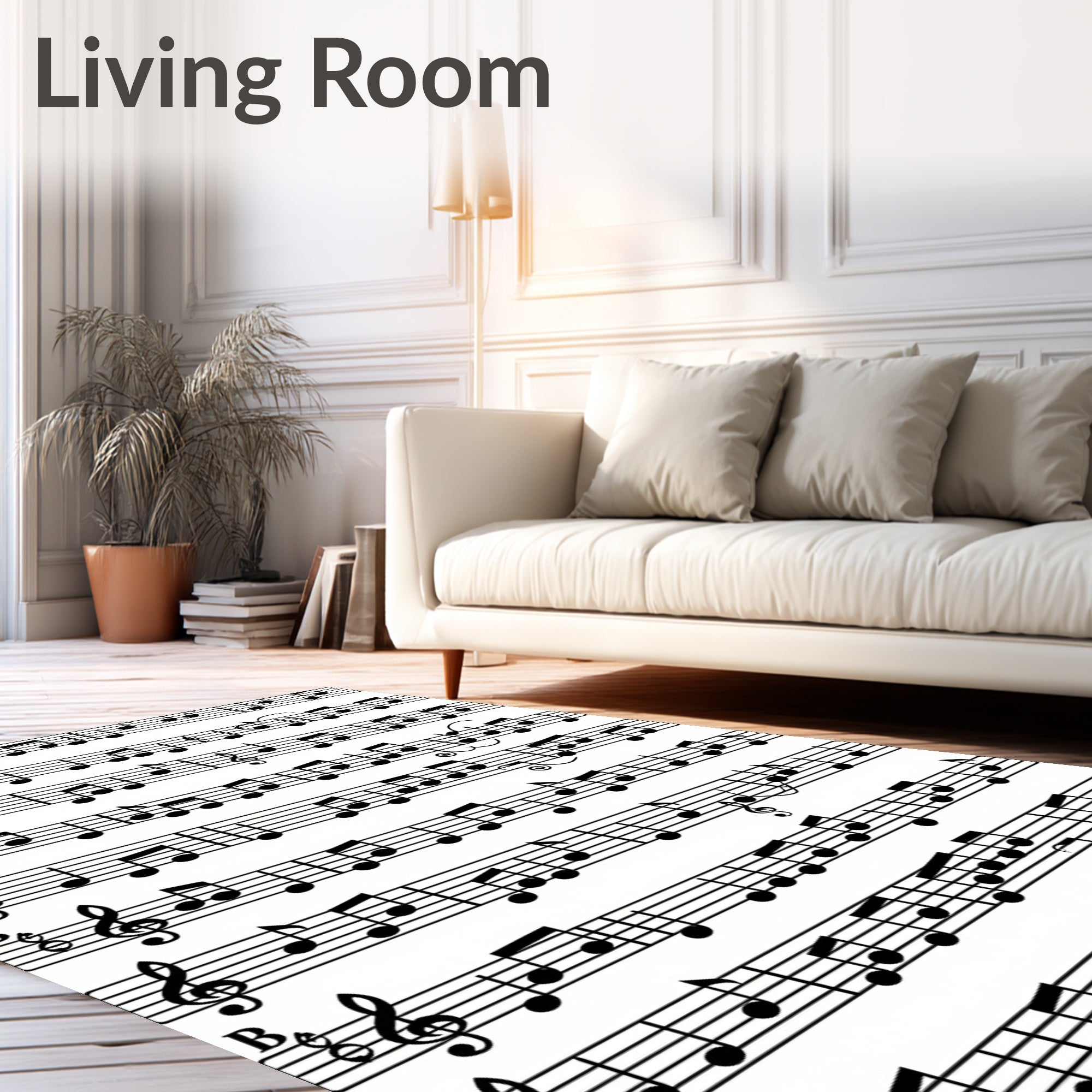 Black and White Musical Score Border Rug