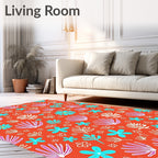 Coral With Turquoise And White Flora Rug