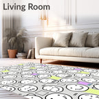 Whimsical Faces Gray Background Rug