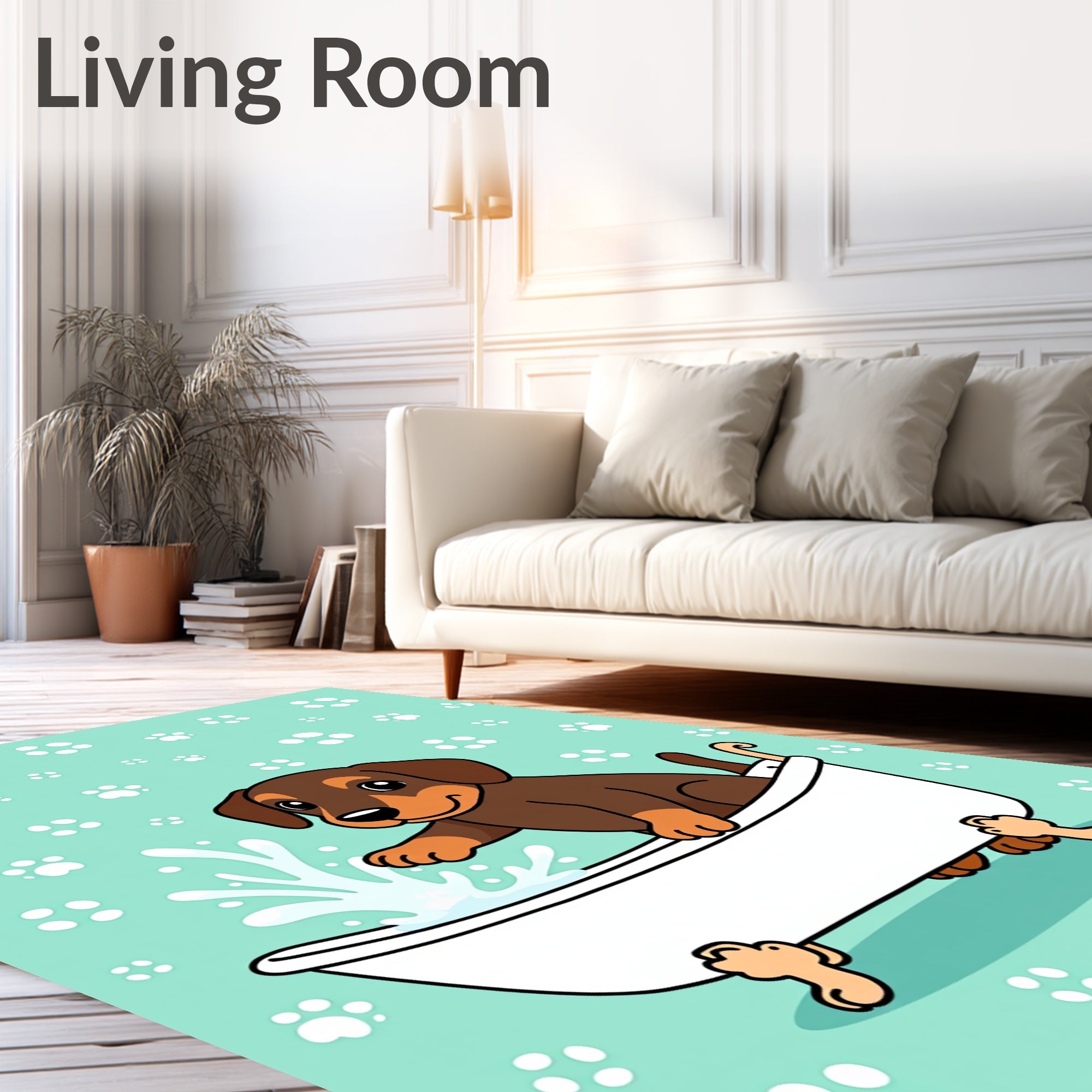 Cute Dachshund Puppy Bathtime Paw Prints Rug