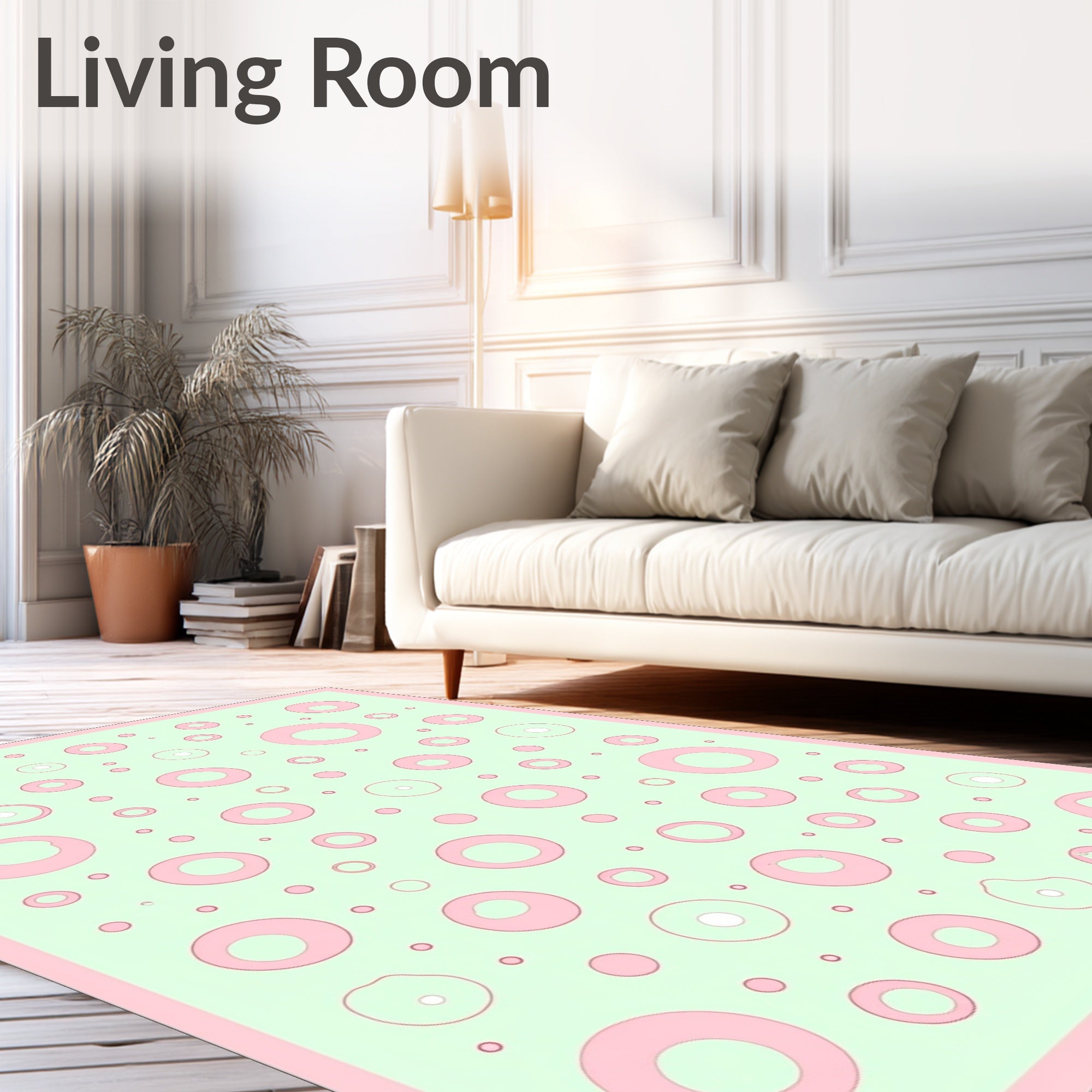 Pale Pink Circles on Mint Background Rug