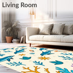 Playful Blue Dolphin Coral Scene Rug