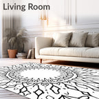 Bold Black Sunburst Geometric Mandala Rug