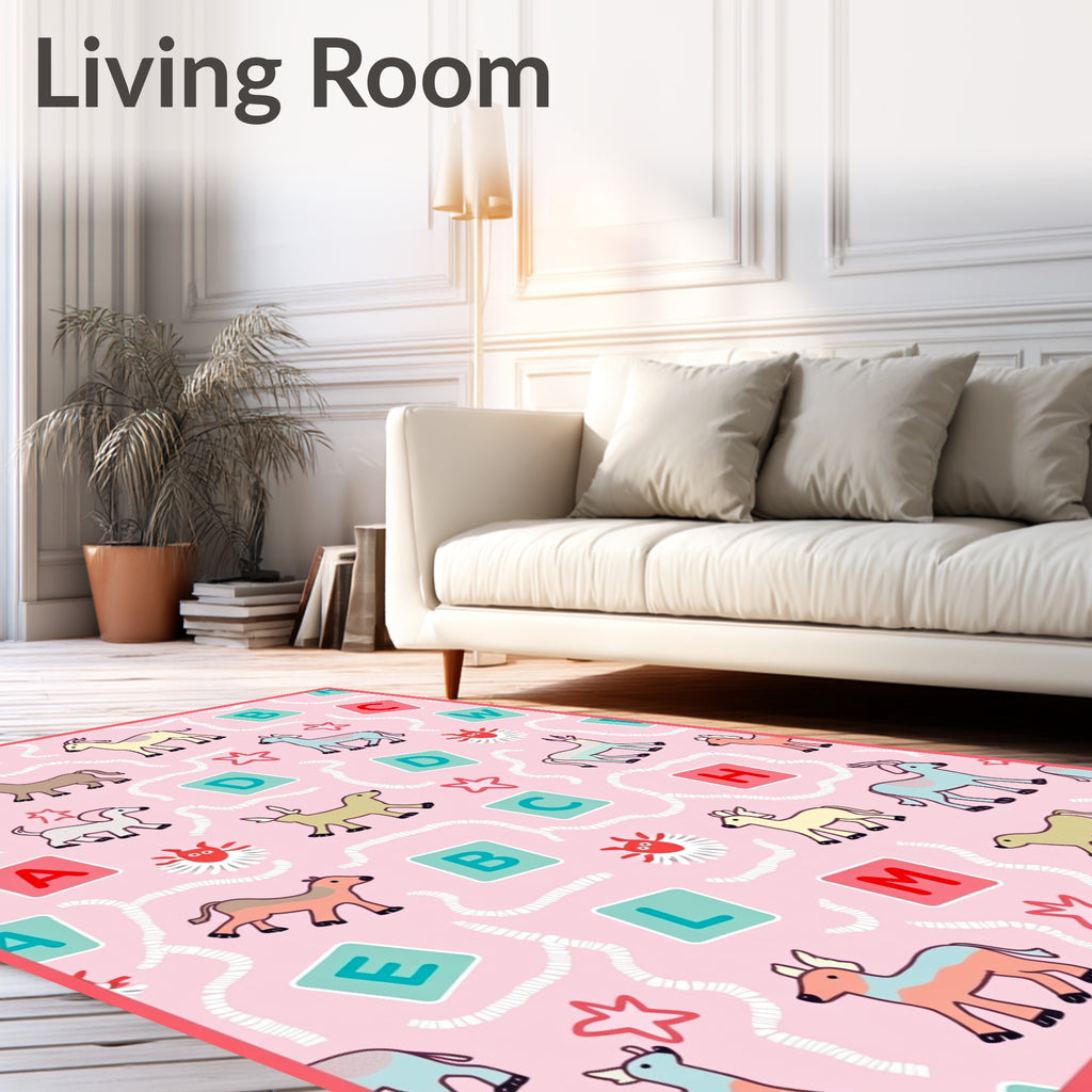 Pink Pastel Farm Animals Alphabet Cubes Rug