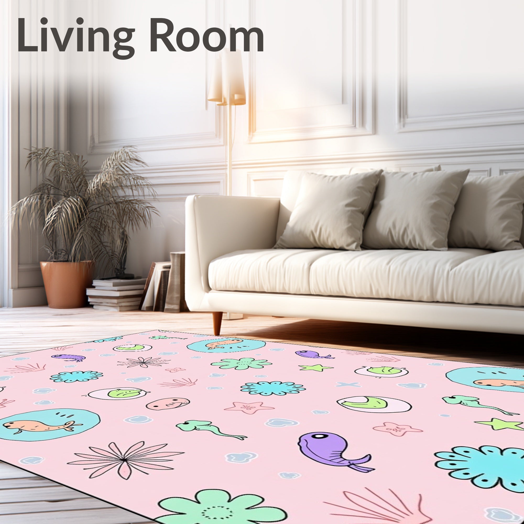 Whimsical Pink Aquatic Creatures Rug