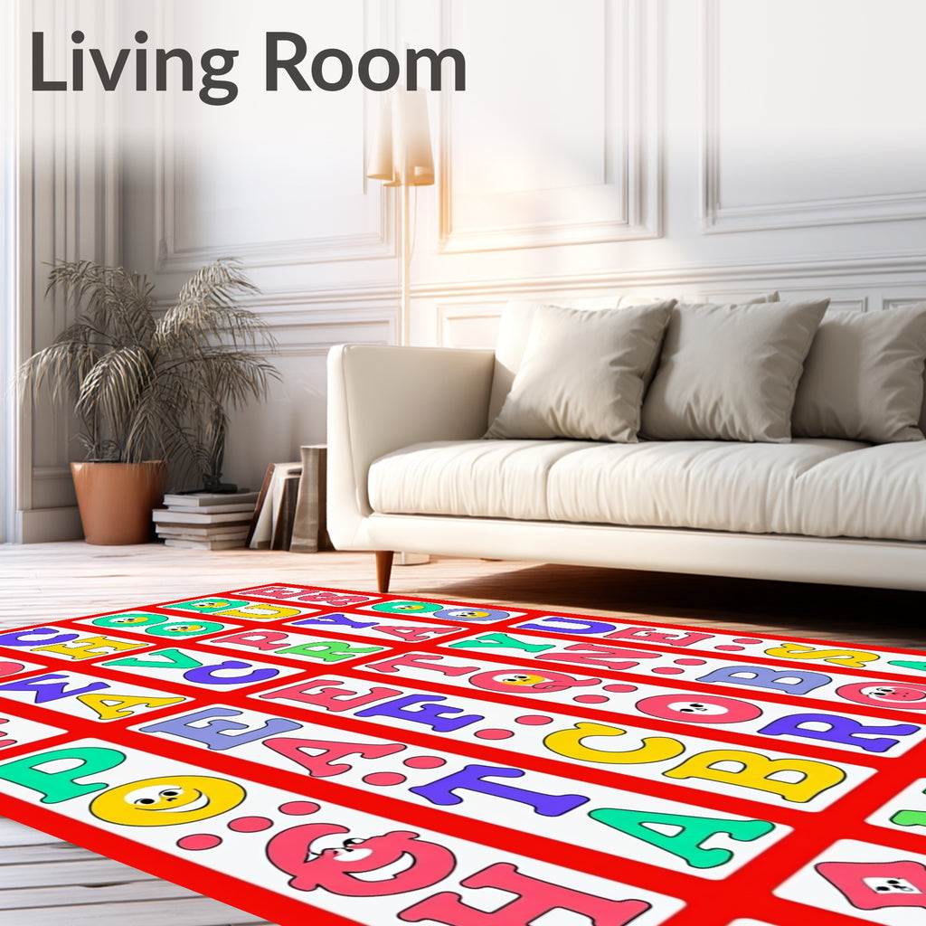 Retro Alphabet Faces Colorful Squares Rug
