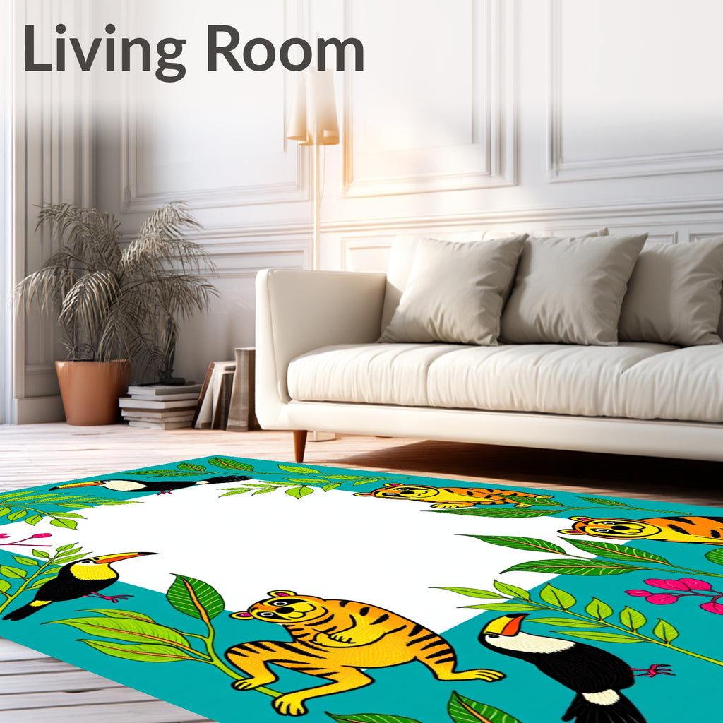 Tropical Toucans Tigers Floral Jungle Rug