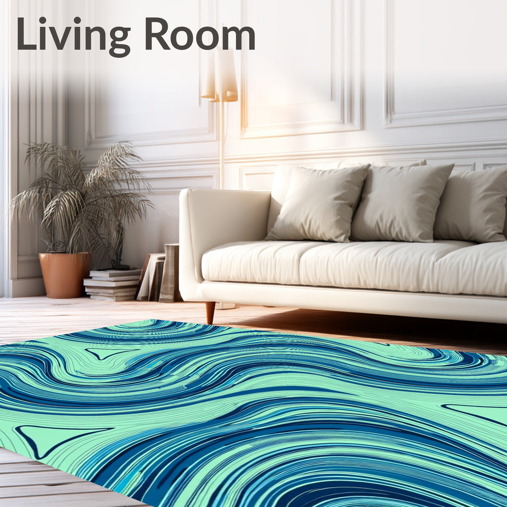 Aqua Blue Marbled Swirls Rug
