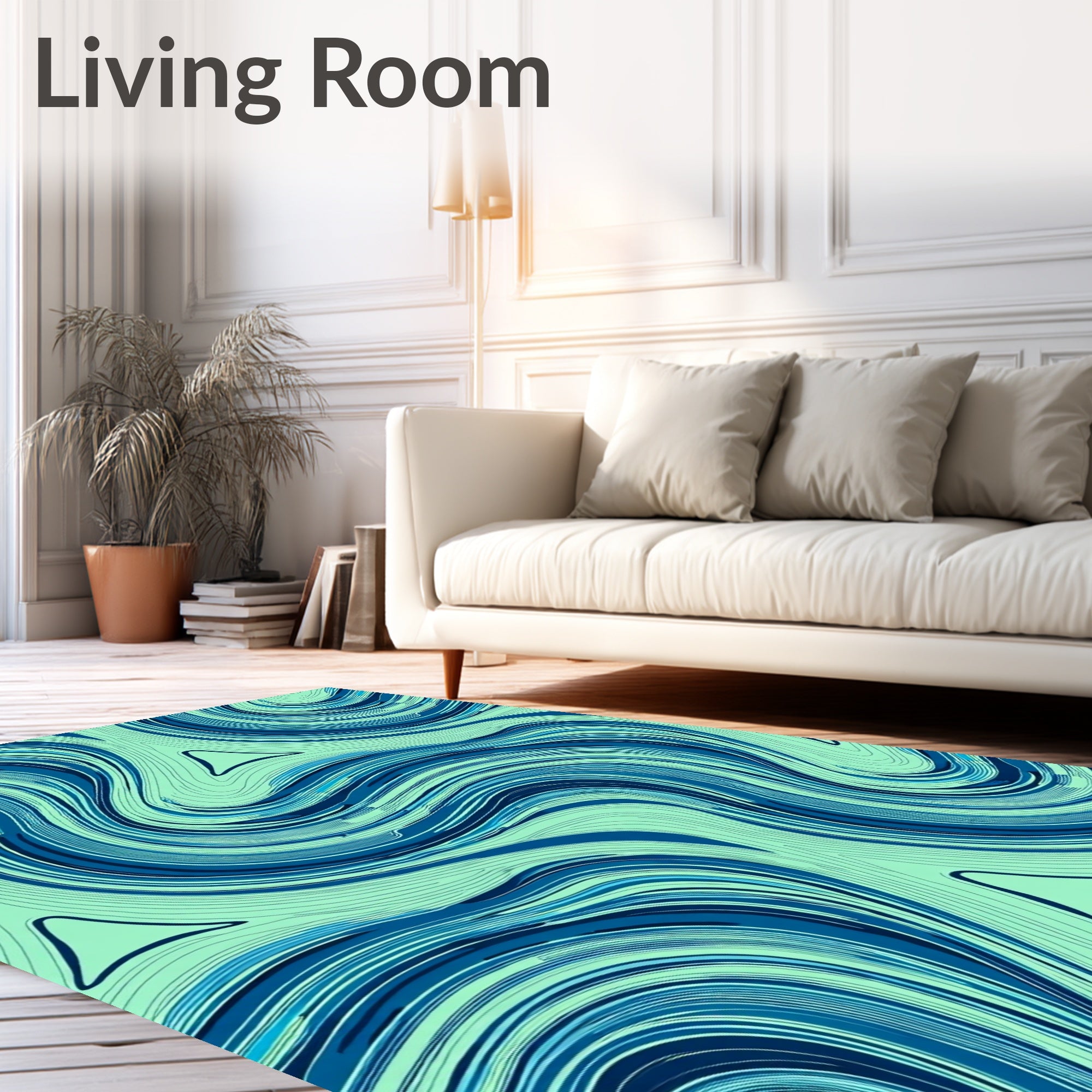 Aqua Blue Marbled Swirls Rug