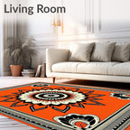 Orange Mandala Floral Black Cream Rug