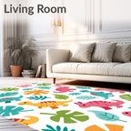 Whimsical Dinosaur Jungle Leaves Rug