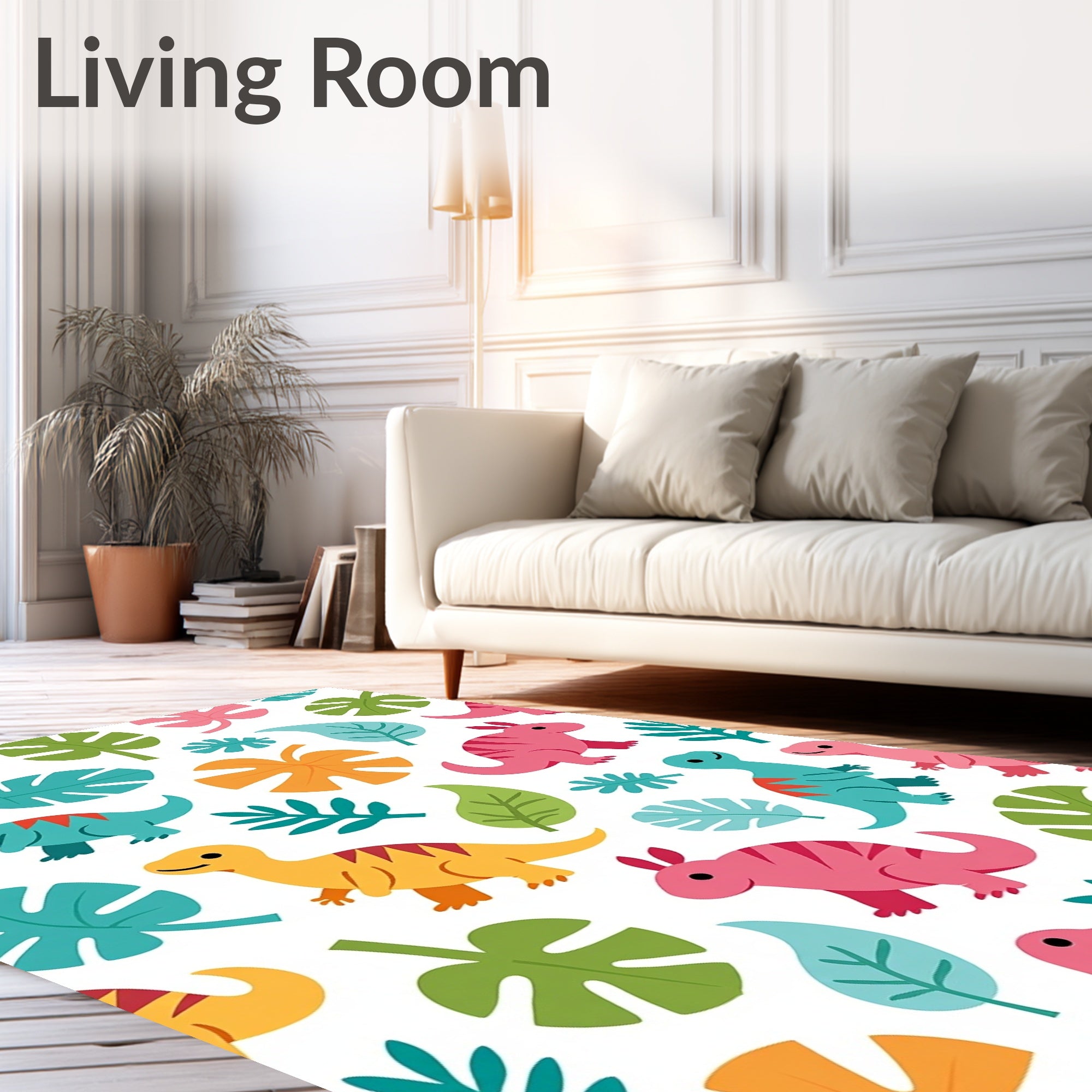 Whimsical Dinosaur Jungle Leaves Rug