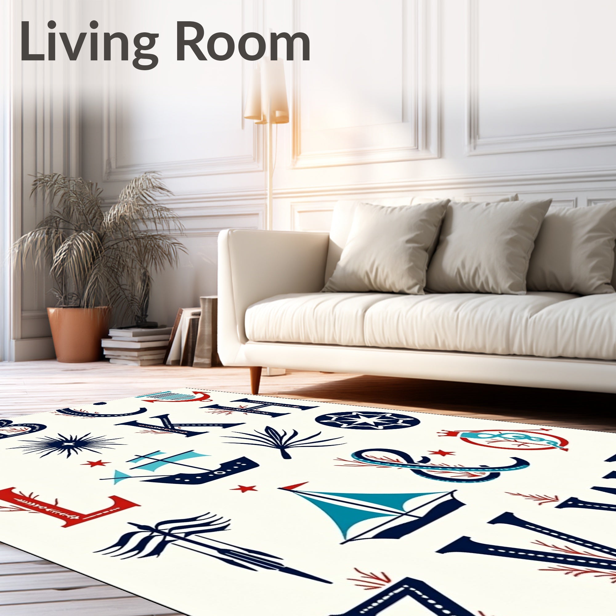 Nautical Alphabet Red Blue Anchor Ship Rug